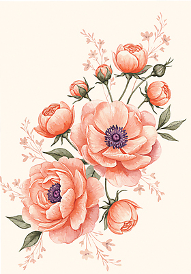 분홍색 잎 일러스트 사람없음 꽃봉오리 작약 파스텔톤 국내일러스트 AI파일 식물 꽃 컬러 파일형식 벡터