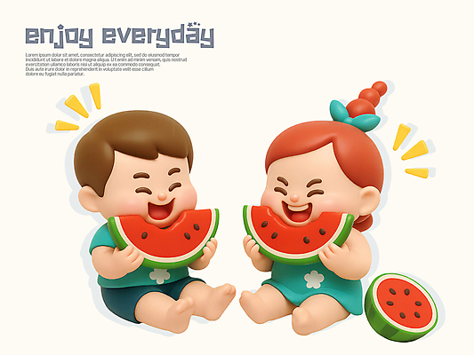 전신 PSD 편집이미지 여자 남자 행복 어린이 단면 수박 3D캐릭터 웃음 들기 앉기 소녀 소년 두명 3D 먹기 어린이만 편집3D 캐릭터 감정 과일 모션 표정 사람 디지털합성 파일형식