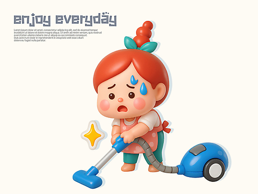 전신 PSD 편집이미지 여자 3D캐릭터 한명 들기 성인 반짝임 3D 앞치마 청소 땀 청소기 힘듦 성인여자한명만 편집3D 캐릭터 1 컨셉 모션 사람 전자제품 청소도구 디지털합성 여자한명만 성인여자만 파일형식