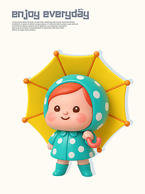 전신 PSD 편집이미지 여자 행복 어린이 우산 3D캐릭터 한명 미소 들기 소녀 3D 물방울무늬 우비 레인부츠 소녀한명만 편집3D 캐릭터 1 옷 감정 무늬 모션 부츠 표정 사람 디지털합성 여자한명만 소녀만 파일형식