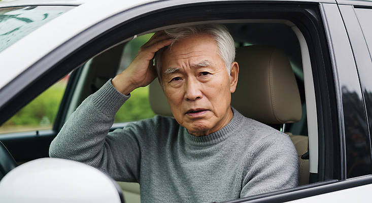 JPG 편집이미지 할아버지 노년 남자 자동차 한명 상반신 머리 잡기 운전사 찡그림 의료성형뷰티 노인남자한명만 고령운전 편집실사 AI인물포토 AI콘텐츠 직업 1 육상교통 모션 표정 사람 성인 신체부위 운전 CG 남자한명만 노인남자만 파일형식 AI포토