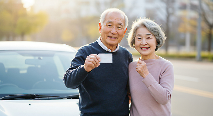 JPG 나무 편집이미지 여자 할아버지 노년 남자 도로 할머니 자동차 미소 들기 상반신 두명 손들기 노부부 운전사 면허증 의료성형뷰티 노인만 고령운전 편집실사 AI인물포토 AI콘텐츠 식물 직업 부부 길 육상교통 교통시설 모션 표정 사람 성인 운전 CG 면허 증명서 성인만 파일형식 AI포토