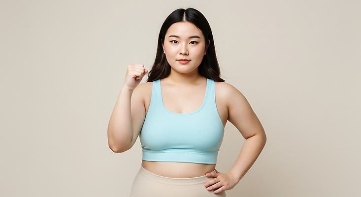 JPG 편집이미지 여자 허리손 다이어트 한명 미소 상반신 성인 운동복 건강관리 파이팅 결심 비만 과체중 베이지색 의료성형뷰티 성인여자한명만 편집실사 AI인물포토 AI콘텐츠 1 옷 컬러 포즈 컨셉 모션 표정 건강 관리 사람 몸무게 몸매 CG 여자한명만 성인여자만 파일형식 AI포토