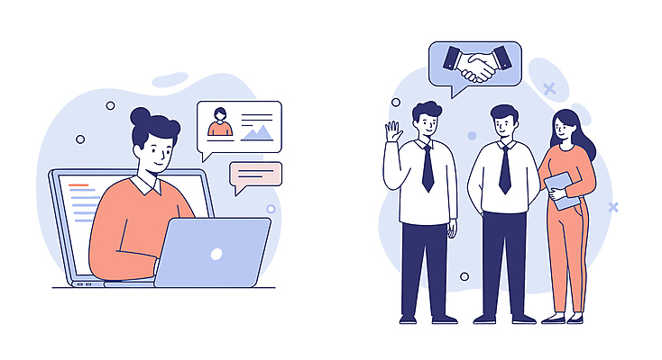 전신 손 여자 남자 말풍선 일러스트 회사 악수 미소 들기 정장 여러명 상반신 성인 신체부위 파란색 노트북 태블릿 사무실 타이핑 뒷짐 손인사 다홍색 성인만 국내일러스트 AI파일 옷 컬러 다수 비즈니스 모션 표정 사람 손짓 전자제품 스마트기기 인사 파일형식 벡터