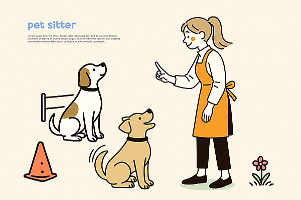 전신 여자 교육 꽃 일러스트 한명 미소 앉기 성인 앞치마 가리킴 기다림 개 연습 개목걸이 살구색 칼라콘 성인여자한명만 펫시터 국내일러스트 AI파일 식물 직업 1 컬러 포유류 모션 표정 사람 손짓 안전장비 애견용품 여자한명만 성인여자만 파일형식 벡터