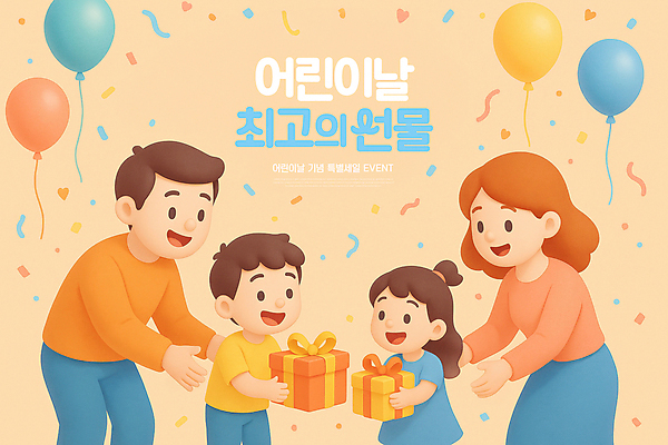 PSD 편집이미지 여자 남자 어린이 가족 웃음 들기 소녀 소년 여러명 성인 선물상자 어린이날 즐거움 꽃가루 풍선 이미지편집 기념일 감정 다수 관계 모션 표정 선물 사람 상자 가루 파일형식