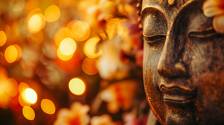 JPG 편집이미지 꽃 불교 근접촬영 사람없음 노란색 평화 노을 부처님오신날 보케 부처님상 편집실사 AI포토 AI콘텐츠 자연요소 식물 기념일 종교 뷰포인트 컬러 컨셉 불상 CG 부처 파일형식
