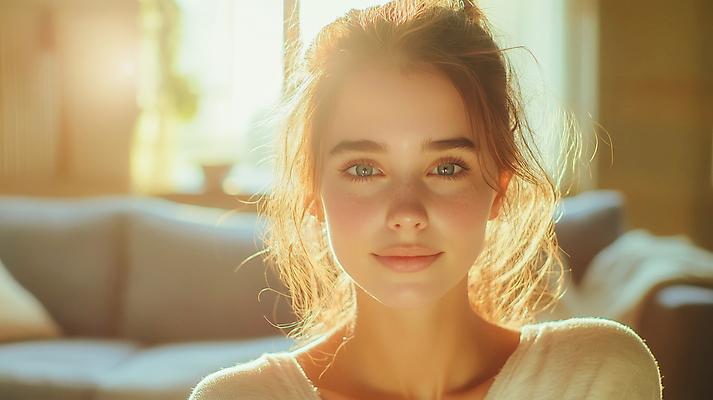 JPG 편집이미지 여자 얼굴 창문 실내 그림자 한명 미소 성인 소파 햇빛 평화 포근함 의료성형뷰티 성인여자한명만 편집실사 AI인물포토 AI콘텐츠 1 컨셉 의자 표정 사람 내부 신체부위 태양 감각 CG 여자한명만 성인여자만 파일형식 AI포토