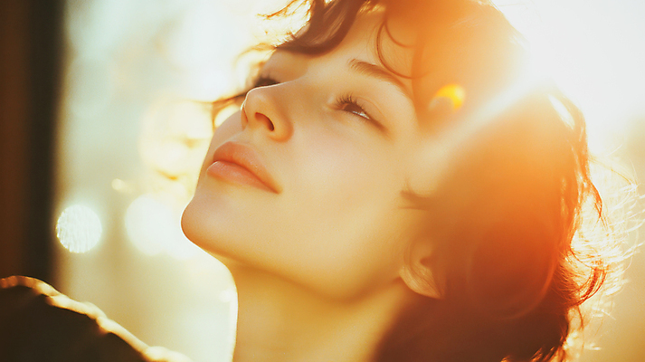 JPG 편집이미지 여자 얼굴 그림자 한명 미소 성인 햇빛 평화 포근함 보케 의료성형뷰티 성인여자한명만 편집실사 AI인물포토 AI콘텐츠 1 컨셉 표정 사람 신체부위 태양 감각 CG 여자한명만 성인여자만 파일형식 AI포토