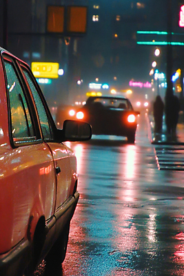 JPG 전신 편집이미지 실루엣 도로 야경 가로등 자동차 사람 두명 빛 도심 신호등 보케 네온 편집실사 AI포토 AI콘텐츠 공공시설 길 육상교통 교통시설 촬영기법 도시 야간 CG 파일형식 풍경_경치