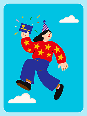 전신 구름 여자 하늘색 일러스트 한명 미소 들기 이벤트 성인 쇼핑 세일 걷기 고깔모자 신용카드 즐거움 꽃가루 성인여자한명만 국내일러스트 AI파일 자연요소 모자_잡화 1 감정 모션 표정 사람 금융 파란색 가루 여자한명만 성인여자만 파일형식 벡터