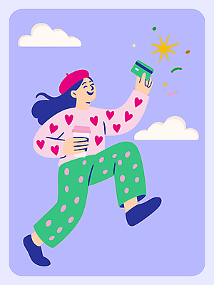 전신 구름 여자 일러스트 한명 미소 들기 이벤트 성인 쇼핑 세일 걷기 보라색 신용카드 즐거움 꽃가루 베레모 테이크아웃컵 성인여자한명만 국내일러스트 AI파일 자연요소 모자_잡화 1 감정 컬러 모션 표정 사람 컵 금융 가루 여자한명만 성인여자만 파일형식 벡터