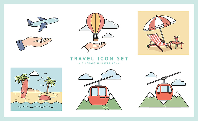 구름 아이콘 손 여행 탁자 갈매기 하늘 비행기 해변 신체부위 세트 야자수 열기구 파라솔 칵테일 서핑보드 선베드 케이블카 산맥 2D아이콘 AI파일 자연요소 나무 바다 가구 의자 항공교통 조류 산 대중교통 주류 사람 보드_스포츠 파일형식 벡터