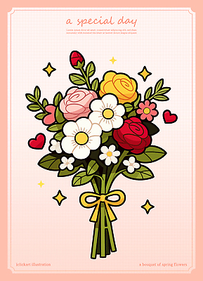 기념일 리본 분홍색 꽃다발 일러스트 사람없음 반짝임 하트 꽃봉오리 국내일러스트 AI파일 모양 꽃 컬러 모션 이벤트 파일형식 벡터