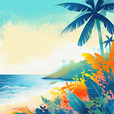 JPG 일러스트 하늘 해변 사람없음 여름 야자수 풀 국내일러스트 AI일러스트 AI콘텐츠 나무 식물 계절 바다 파일형식