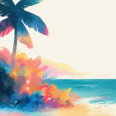 JPG 일러스트 하늘 해변 사람없음 여름 야자수 풀 국내일러스트 AI일러스트 AI콘텐츠 나무 식물 계절 바다 파일형식