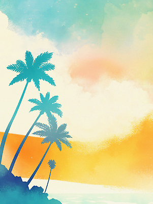 JPG 실루엣 일러스트 하늘 해변 사람없음 여름 야자수 노을 국내일러스트 AI일러스트 AI콘텐츠 자연요소 나무 계절 바다 촬영기법 파일형식