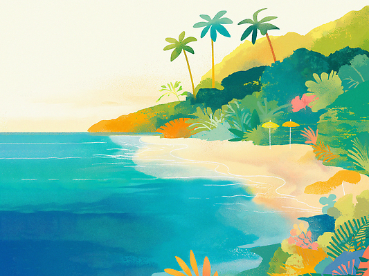 JPG 일러스트 하늘 해변 사람없음 여름 모래사장 야자수 파라솔 풀 국내일러스트 AI일러스트 AI콘텐츠 나무 식물 계절 바다 파일형식