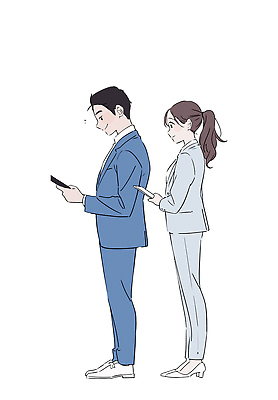 전신 여자 남자 하늘색 일러스트 미소 들기 정장 성인 두명 스마트폰 비즈니스맨 비즈니스우먼 문서 성인만 국내일러스트 AI파일 옷 비즈니스 모션 표정 사람 파란색 핸드폰 스마트기기 직장인 파일형식 벡터
