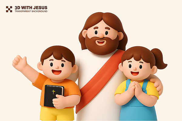 PSD 편집이미지 여자 남자 기독교 어린이 미소 들기 소녀 소년 상반신 성인 세명 3D 손들기 성경 예수 손모으기 베이지색 어깨에손 편집3D 종교 컬러 종교용품 모션 표정 사람 손짓 신_종교 디지털합성 파일형식