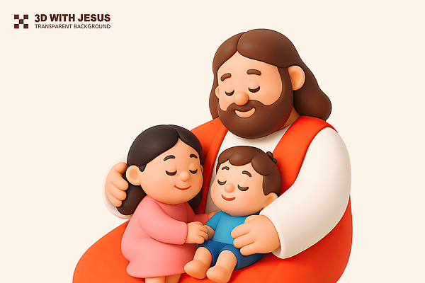 전신 PSD 편집이미지 여자 남자 기독교 어린이 안기 미소 소녀 소년 성인 세명 눕기 3D 평화 눈감음 예수 낮잠 베이지색 편집3D 종교 컬러 컨셉 모션 표정 사람 잠 신_종교 디지털합성 파일형식