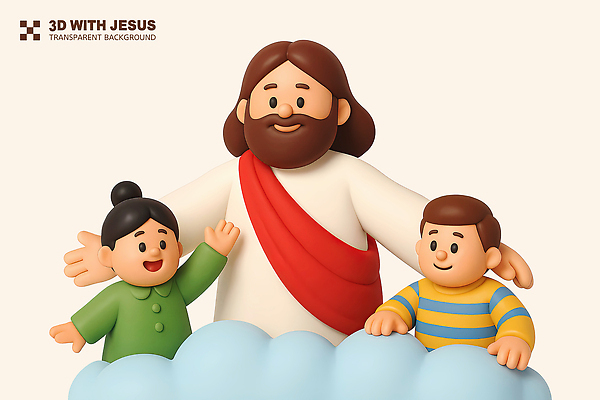 PSD 구름 편집이미지 여자 남자 기독교 어린이 미소 웃음 소녀 소년 상반신 성인 세명 3D 손들기 예수 베이지색 편집3D 자연요소 종교 컬러 모션 표정 사람 신_종교 디지털합성 파일형식