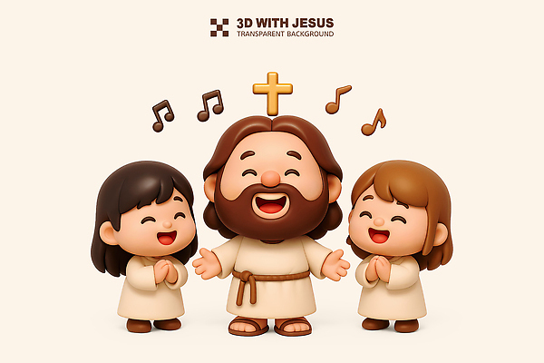 전신 PSD 편집이미지 여자 남자 기독교 어린이 십자가 음표 노래 팔벌리기 미소 소녀 성인 세명 3D 기도 예수 베이지색 편집3D 기호 종교 음악 컬러 모션 표정 사람 신_종교 디지털합성 파일형식