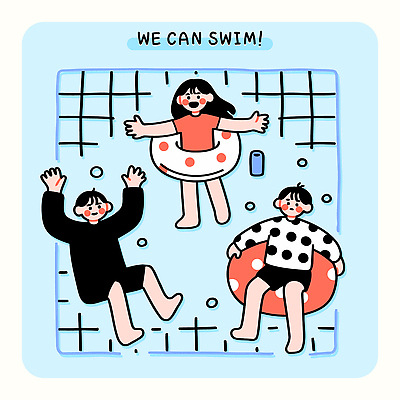 전신 여자 남자 수영복 하늘색 일러스트 청소년 물놀이 팔벌리기 수영장 미소 앉기 세명 여름휴가 손들기 수영 우정 즐거움 튜브 십대만 국내일러스트 AI파일 옷 감정 모션 놀이 휴가 표정 사람 파란색 친구 수상스포츠 파일형식 벡터 여름_계절