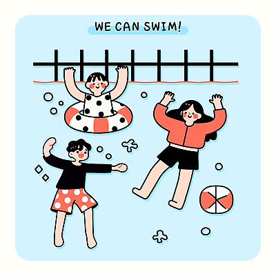 전신 여자 남자 수영복 하늘색 일러스트 청소년 물놀이 수영장 미소 상반신 세명 여름휴가 손들기 수영 우정 비치볼 즐거움 튜브 십대만 국내일러스트 AI파일 옷 감정 공 모션 놀이 휴가 바캉스용품 표정 사람 파란색 친구 수상스포츠 파일형식 벡터 여름_계절