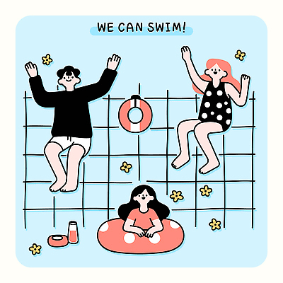 전신 여자 남자 수영복 어린이 하늘색 일러스트 가족 물놀이 수영장 미소 앉기 소녀 상반신 성인 세명 여름휴가 손들기 수영 물통 즐거움 튜브 국내일러스트 AI파일 옷 감정 관계 모션 놀이 휴가 표정 사람 파란색 수상스포츠 파일형식 벡터 여름_계절