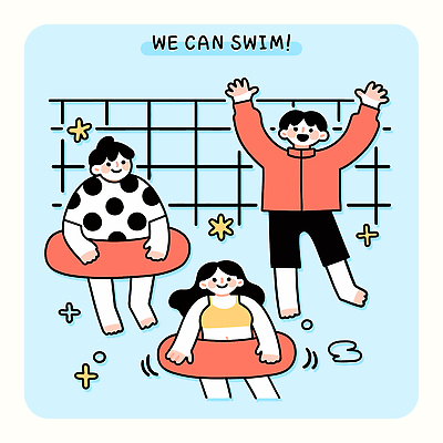 전신 여자 남자 수영복 하늘색 일러스트 청소년 물놀이 수영장 미소 여름휴가 반짝임 손들기 수영 우정 즐거움 튜브 십대만 국내일러스트 AI파일 옷 감정 모션 놀이 휴가 표정 사람 파란색 친구 수상스포츠 파일형식 벡터 여름_계절