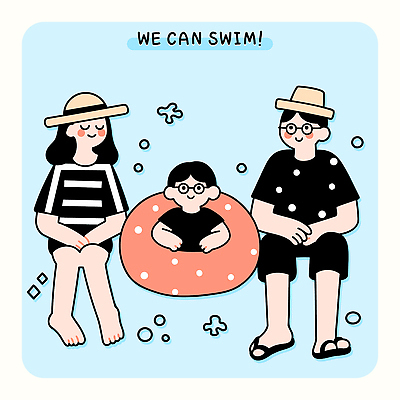 전신 여자 남자 수영복 어린이 하늘색 일러스트 가족 물놀이 수영장 미소 소년 상반신 성인 세명 여름휴가 수영 즐거움 튜브 챙모자 안경낌 국내일러스트 AI파일 모자_잡화 옷 감정 안경 관계 놀이 휴가 표정 사람 파란색 수상스포츠 파일형식 벡터 여름_계절