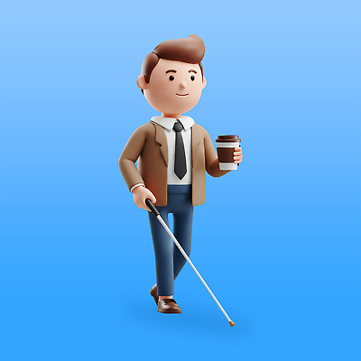 전신 PSD 편집이미지 남자 한명 미소 들기 정장 성인 파란색 3D 걷기 비즈니스맨 시각장애인 테이크아웃컵 성인남자한명만 흰지팡이 장애인취업 편집3D 1 옷 컬러 비즈니스 모션 지팡이 표정 사람 컵 직장인 장애인 디지털합성 남자한명만 성인남자만 파일형식