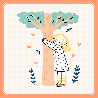 전신 여자 어린이 일러스트 포옹 나뭇잎 한그루 한명 미소 소녀 자연보호 주황색 하트 식목일 소녀한명만 국내일러스트 AI파일 모양 나무 1 기념일 컬러 잎 안기 자연 표정 사람 보호 여자한명만 소녀만 파일형식 벡터