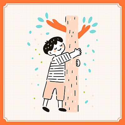 전신 남자 어린이 일러스트 포옹 나뭇잎 한그루 한명 미소 소년 자연보호 눈감음 주황색 식목일 소년한명만 국내일러스트 AI파일 나무 1 기념일 컬러 잎 안기 모션 자연 표정 사람 보호 남자한명만 소년만 파일형식 벡터