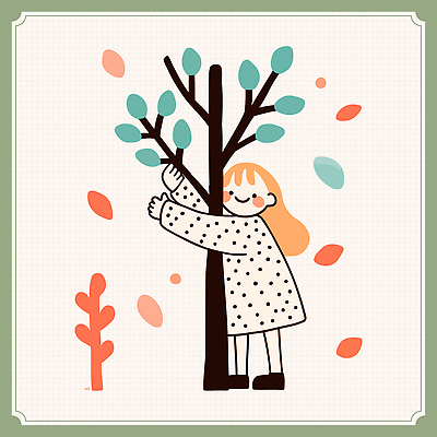 전신 여자 어린이 일러스트 포옹 나뭇잎 한그루 한명 미소 소녀 초록색 자연보호 식목일 소녀한명만 국내일러스트 AI파일 나무 1 기념일 컬러 잎 안기 자연 표정 사람 보호 여자한명만 소녀만 파일형식 벡터