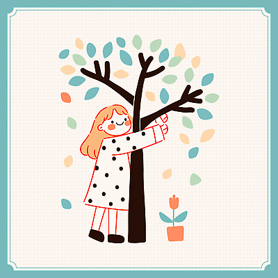 전신 여자 꽃 화분 어린이 하늘색 일러스트 포옹 나뭇잎 한그루 한명 미소 소녀 자연보호 식목일 소녀한명만 국내일러스트 AI파일 나무 식물 1 기념일 잎 안기 자연 표정 사람 파란색 보호 여자한명만 소녀만 파일형식 벡터