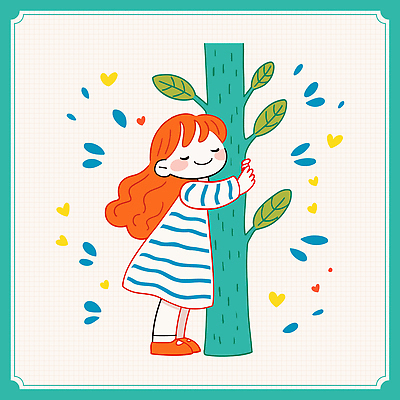 전신 여자 어린이 일러스트 포옹 나뭇잎 한그루 한명 미소 소녀 자연보호 눈감음 하트 식목일 청록색 소녀한명만 국내일러스트 AI파일 모양 나무 1 기념일 컬러 잎 안기 모션 자연 표정 사람 보호 여자한명만 소녀만 파일형식 벡터