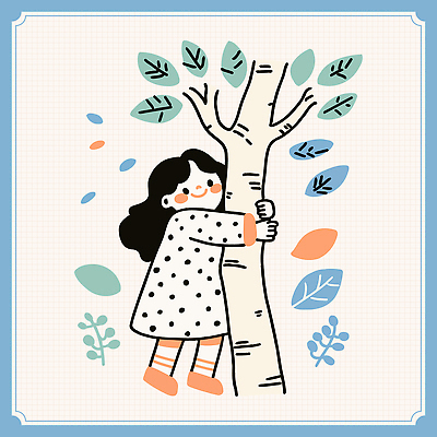 전신 여자 어린이 하늘색 일러스트 포옹 나뭇잎 한그루 한명 미소 소녀 자연보호 식목일 소녀한명만 국내일러스트 AI파일 나무 1 기념일 잎 안기 자연 표정 사람 파란색 보호 여자한명만 소녀만 파일형식 벡터