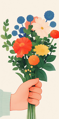 JPG 손 기념일 꽃다발 일러스트 선물 들기 신체부위 국내일러스트 AI일러스트 AI콘텐츠 꽃 모션 사람 이벤트 파일형식