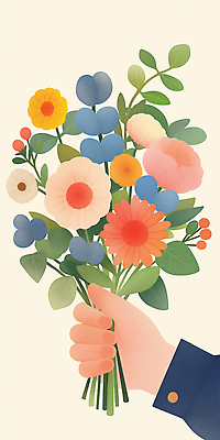 JPG 손 기념일 꽃다발 일러스트 선물 들기 신체부위 국내일러스트 AI일러스트 AI콘텐츠 꽃 모션 사람 이벤트 파일형식