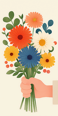 JPG 손 기념일 꽃다발 일러스트 선물 들기 신체부위 국내일러스트 AI일러스트 AI콘텐츠 꽃 모션 사람 이벤트 파일형식