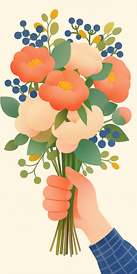 JPG 손 기념일 꽃다발 일러스트 선물 들기 신체부위 국내일러스트 AI일러스트 AI콘텐츠 꽃 모션 사람 이벤트 파일형식