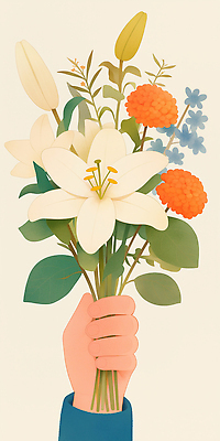 JPG 손 기념일 꽃다발 일러스트 선물 들기 신체부위 국내일러스트 AI일러스트 AI콘텐츠 꽃 모션 사람 이벤트 파일형식