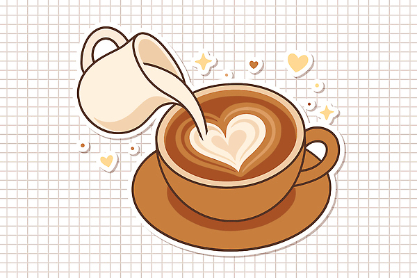 스티커 일러스트 사람없음 반짝임 갈색 하트 붓기 커피잔 컵받침 격자 라떼아트 엘리먼트 우유스팀기 국내일러스트 AI파일 모양 커피 컬러 무늬 모션 잔 받침대 그림 라떼 커피용품 파일형식 벡터