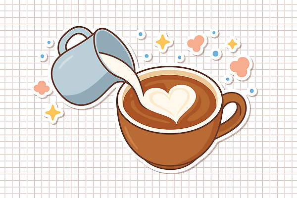 스티커 일러스트 사람없음 반짝임 갈색 하트 붓기 커피잔 격자 라떼아트 엘리먼트 우유스팀기 국내일러스트 AI파일 모양 커피 컬러 무늬 모션 잔 그림 라떼 커피용품 파일형식 벡터