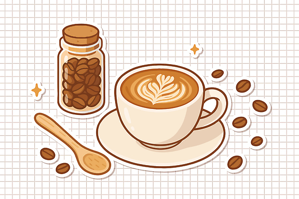스티커 일러스트 사람없음 반짝임 갈색 하트 커피잔 컵받침 격자 라떼아트 엘리먼트 우유스팀기 국내일러스트 AI파일 모양 커피 컬러 무늬 모션 잔 받침대 그림 라떼 커피용품 파일형식 벡터