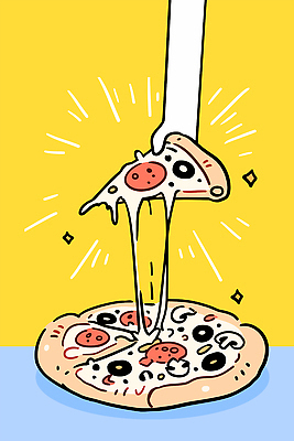 손 일러스트 패스트푸드 들기 신체부위 반짝임 노란색 늘이기 피자조각 피자치즈 국내일러스트 AI파일 컬러 조각 모션 치즈 피자 사람 인스턴트 파일형식 벡터