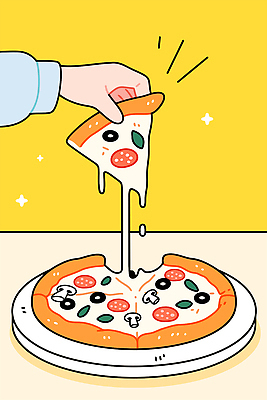 접시 손 일러스트 패스트푸드 들기 신체부위 반짝임 노란색 늘이기 피자조각 피자치즈 국내일러스트 AI파일 식기 컬러 조각 모션 치즈 피자 사람 인스턴트 파일형식 벡터