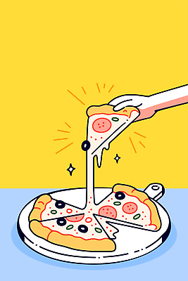 접시 손 일러스트 패스트푸드 들기 신체부위 반짝임 노란색 늘이기 피자조각 피자치즈 국내일러스트 AI파일 식기 컬러 조각 모션 치즈 피자 사람 인스턴트 파일형식 벡터